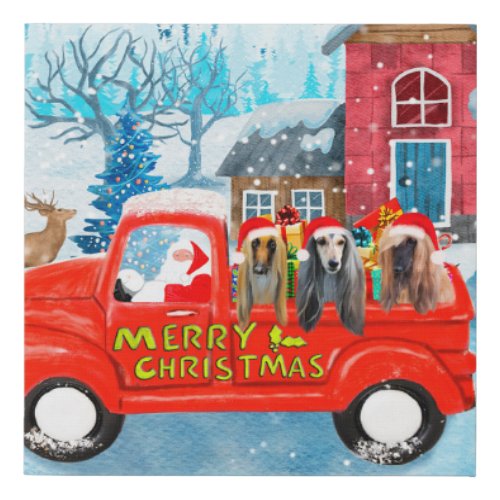 Afghan Hounds Dog in Christmas Delivery Truck Snow Faux Canvas Print