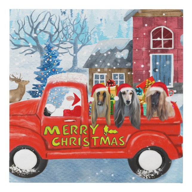 Afghan Hounds Dog in Christmas Delivery Truck Snow Faux Canvas Print (Front)