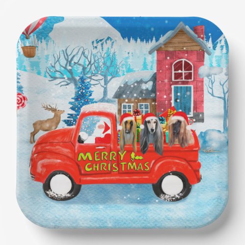 Afghan Hounds Dog in Christmas Delivery Truck Snow Paper Plates