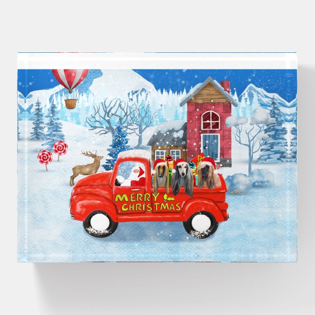 Afghan Hounds Dog in Christmas Delivery Truck Snow Paperweight (Front)