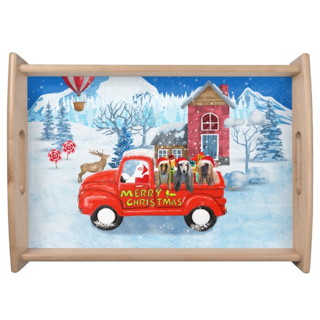 Afghan Hounds Dog in Christmas Delivery Truck Snow Serving Tray (Front)