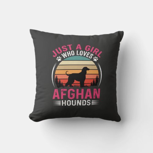Afghan Hounds Retro Sunset Dog Lover Throw Pillow