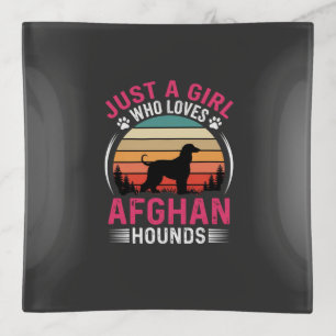Afghan Hounds Retro Sunset Dog Lover Trinket Tray