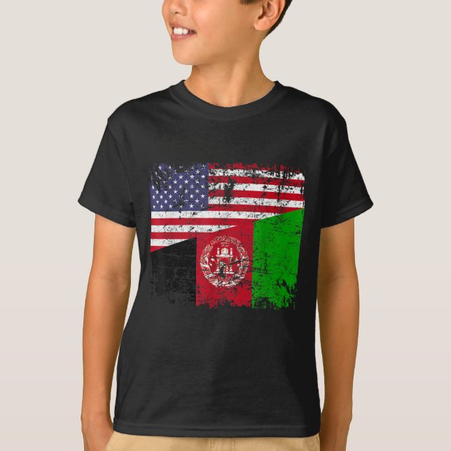 AFGHAN ROOTS Half American Flag USA AFGHANISTAN FL T-Shirt (Front)