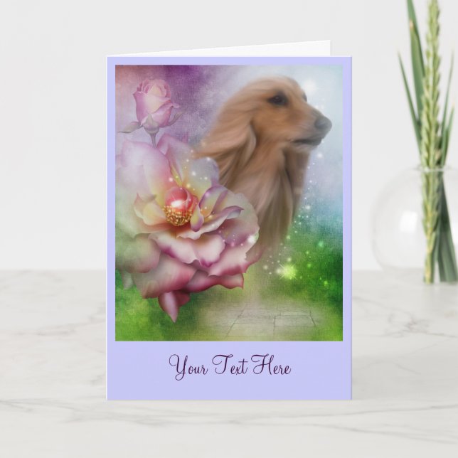 Afghan Roses Fantasy Dog Art Photo Card (Front)
