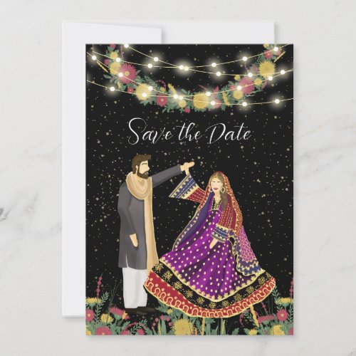 Afghan Wedding Couple Illustration Save The Date