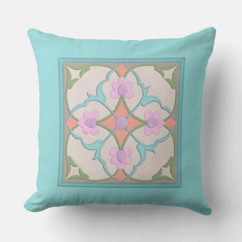 Afghani Tile Pattern in Pastel Colors v2 Throw Pillow