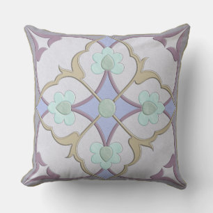 Afghani Tile Pattern in Periwinkle, Lavender, Mint Throw Pillow