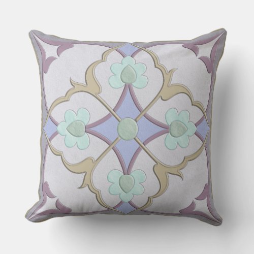 Afghani Tile Pattern in Periwinkle Lavender Mint Throw Pillow