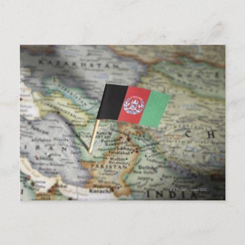 Afghanistan flag in map postcard