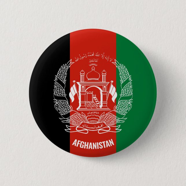 Afghanistan Flag Inscription Black Red Green Button (Front)