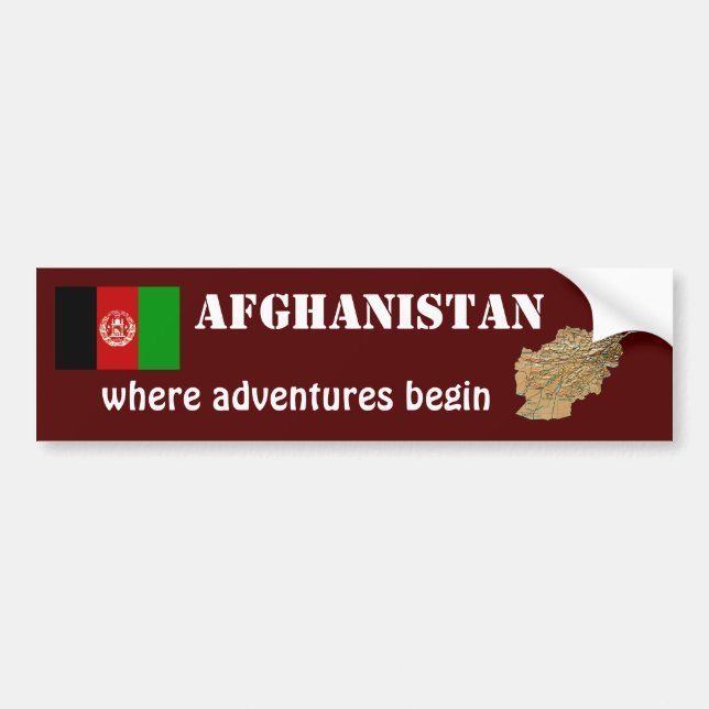 Afghanistan Flag + Map Bumper Sticker (Front)