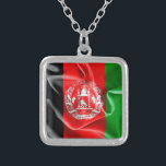 Afghanistan Flag Square Pendant Necklace<br><div class="desc">Afghanistan flag texture creased and rippled square pendant necklace</div>