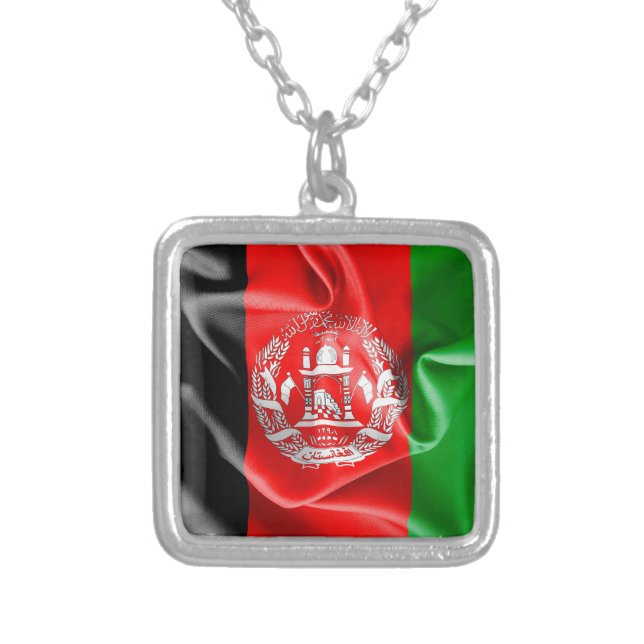 Afghanistan Flag Square Pendant Necklace (Front)