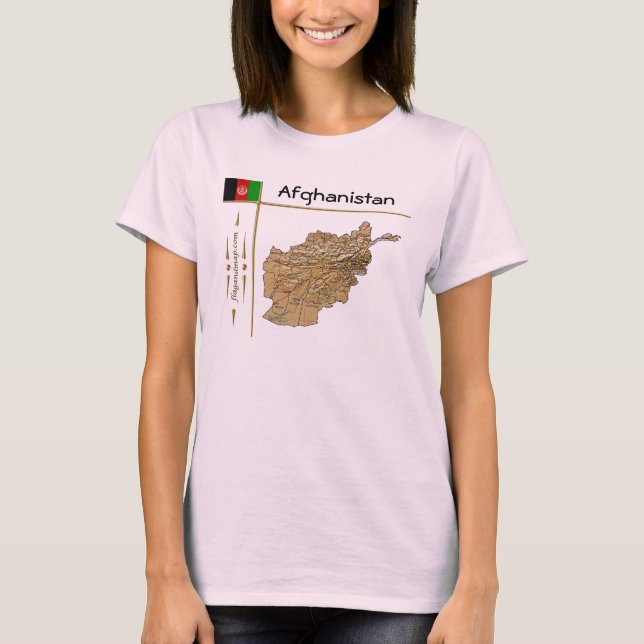 Afghanistan Map + Flag + Title T-Shirt (Front)