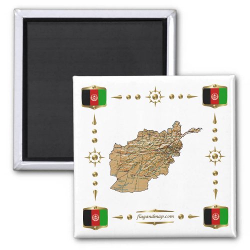 Afghanistan Map  Flags Magnet