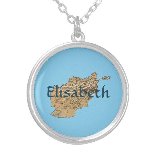 Afghanistan Map + Name Necklace (Front)