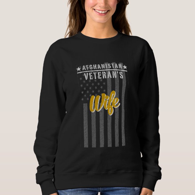Afghanistan War Veteran Wife Proud American Flag Sweatshirt (Front)