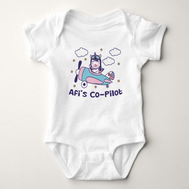 Afi's Co-Pilot - Unicorn Airplane Baby Bodysuit (Front)