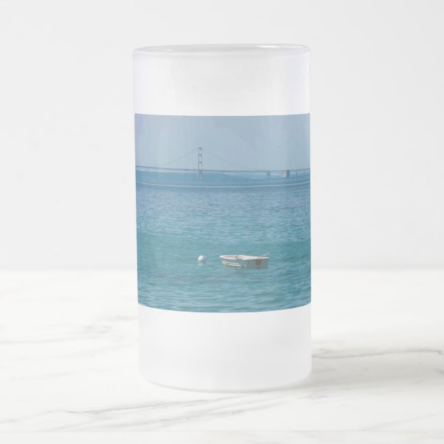 Afloat At Mackinac Frosted Glass Beer Mug (Center)