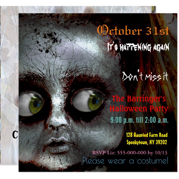 Afraid Doll Scary Halloween Semi Gloss Invitation