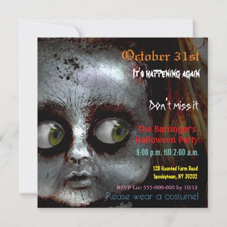 Afraid Doll Scary Halloween Semi Gloss Invitation