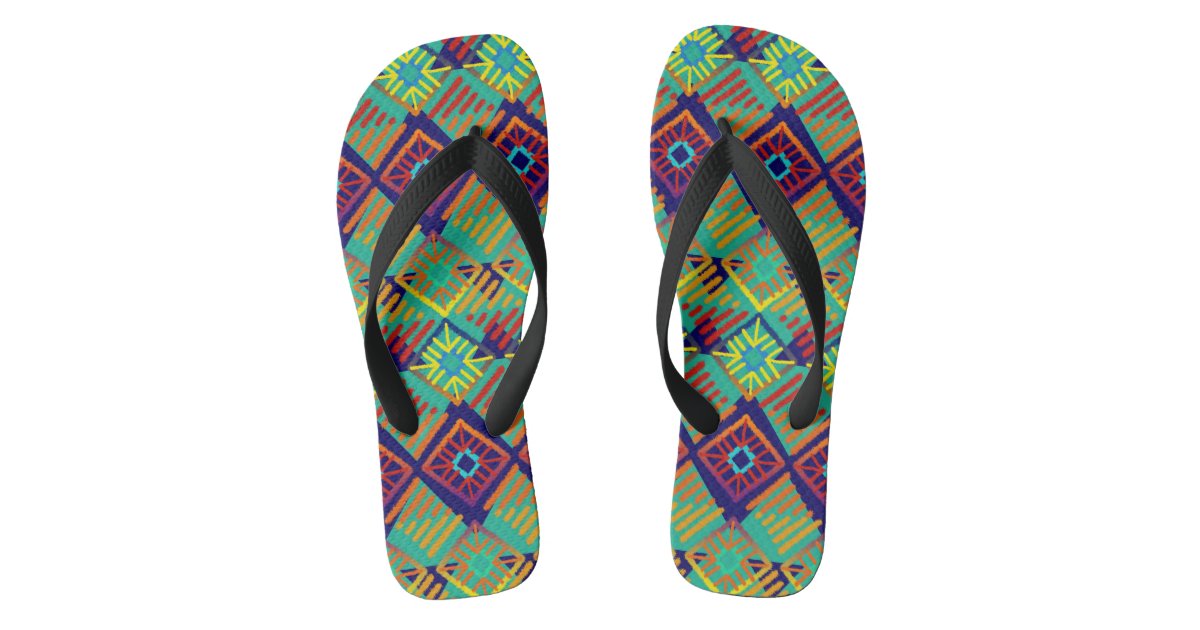 Afrcian Mud Cloth Inspired Bright Flip Flops | Zazzle