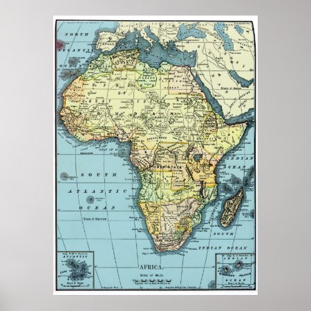 Africa 1890 Vintage Map Poster