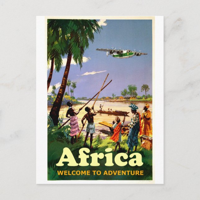 Africa, African tribe looking at coming airplane Postcard (Front)