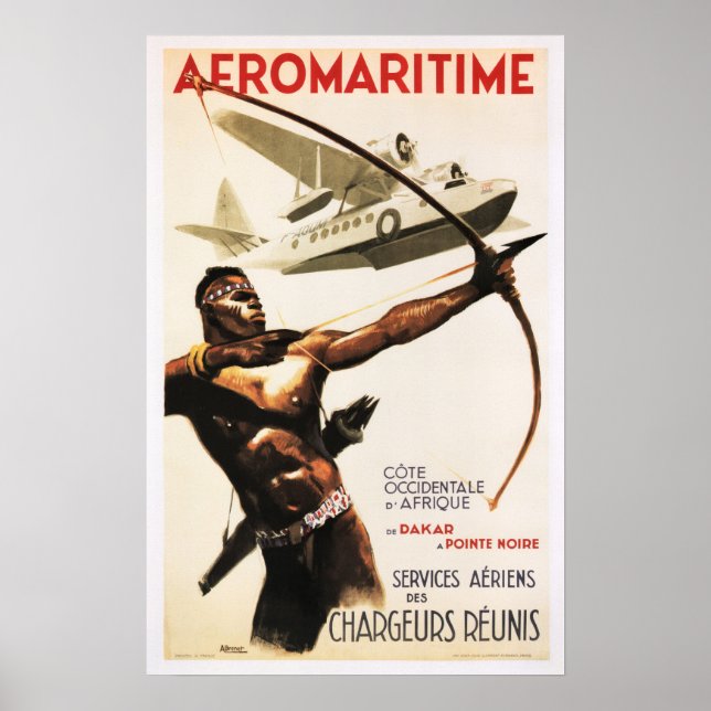Africa AFRIQUE AEROMARITIME Retro Airplane Poster (Front)