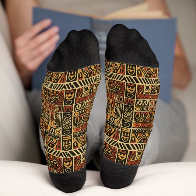 Africa Amhara Ethiopia Ethnic Pattern 4 Socks (Bottom)