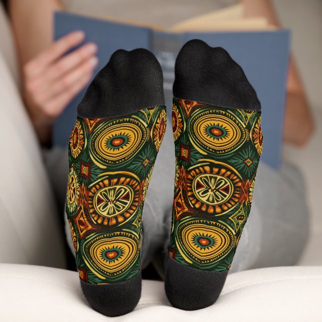Africa Amhara Ethiopia Ethnic Pattern 5 Socks (Bottom)