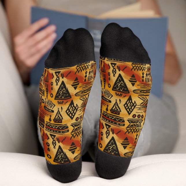 Africa Amhara Ethiopia Ethnic Pattern 7 Socks (Bottom)
