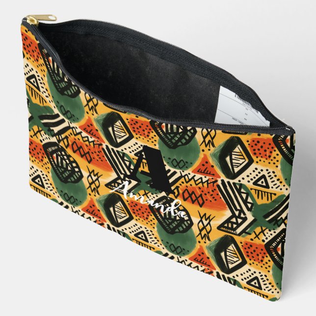 Africa Amhara Ethiopia Geometric Ethnic Pattern 2 Accessory Pouch (Open)