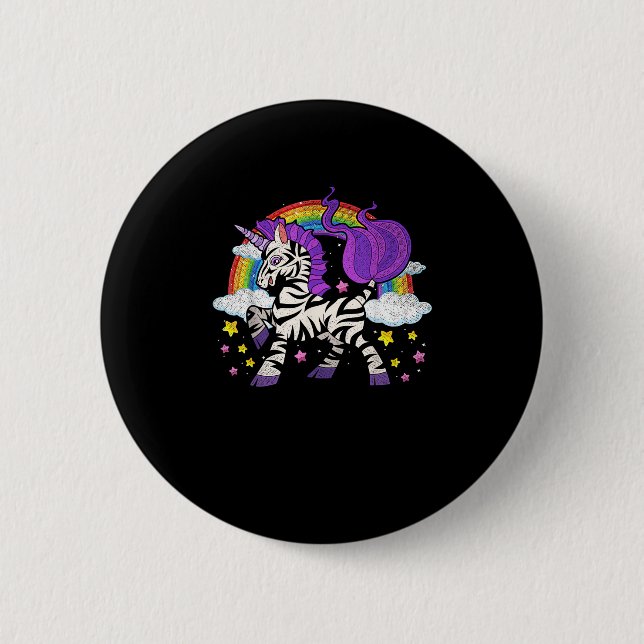 Africa Animal Rainbow Zebracorn Cute Zebra Fantasy Button (Front)