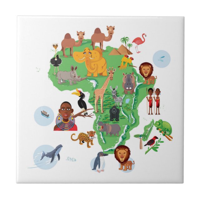 Africa Animals Map Ceramic Tile (Front)