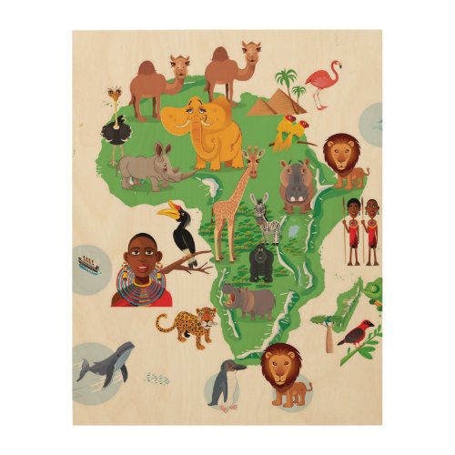 Africa Animals Map Wood Wall Art