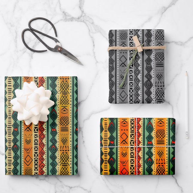 Africa Ashanti Akan Ghana Ethnic Tribal Pattern Wrapping Paper Sheets (Front)