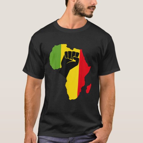 Africa black power raised fist Africa map with ras T_Shirt