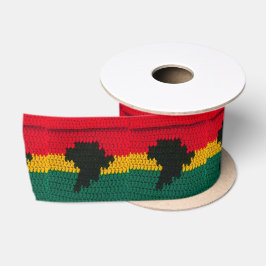 Africa Black Red Gold Green Artisan Crochet Print Satin Ribbon