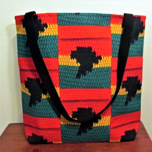 Africa Black Red Gold Green Artisan Crochet Print Tote Bag
