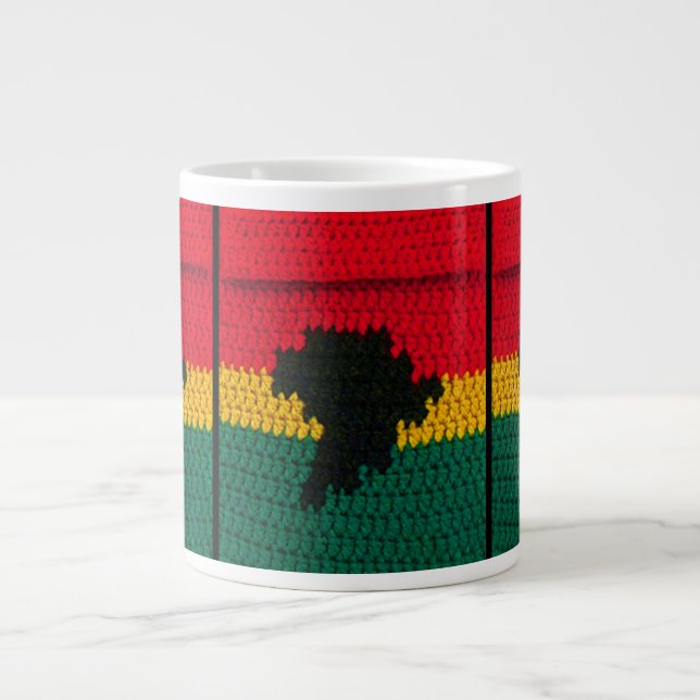 Africa Black Red Gold Green Bright Crochet Print Large Coffee Mug (Front)