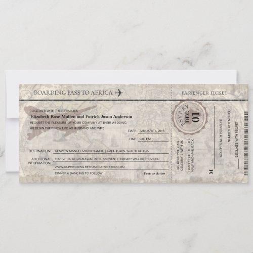Africa Boarding Pass Wedding  Invitation