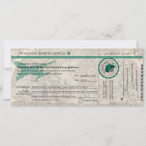Africa Boarding Pass Wedding  Invitation