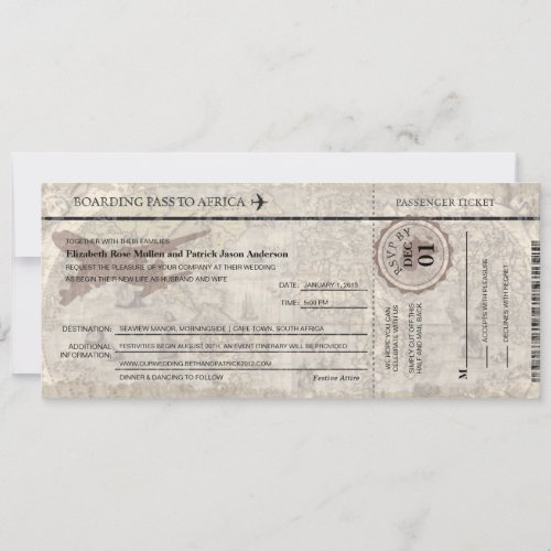 Africa Boarding Pass Wedding  Invitation