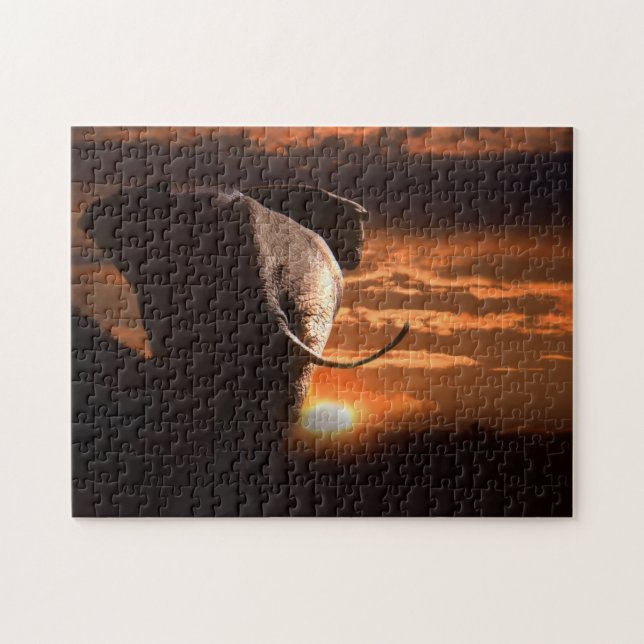 Africa Bull Elephant in the Setting Sun. Jigsaw Puzzle (Horizontal)