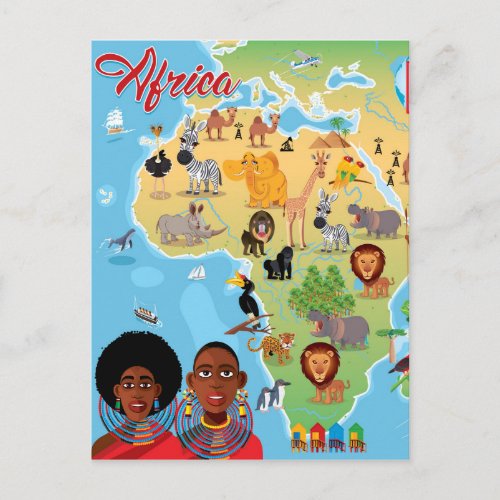 Africa Cartoon Map Postcard