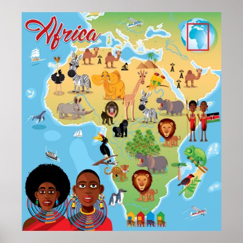 Africa Cartoon Map Poster