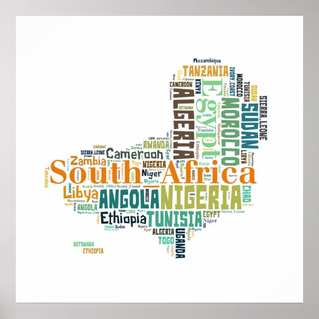 Africa Cities Word Art Poster (Front)