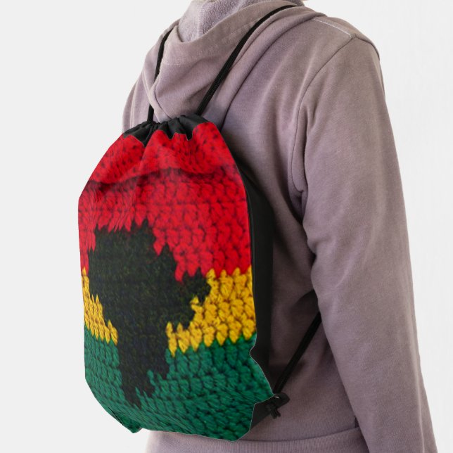 Africa Colors Map Artisan Designer Crochet Print Drawstring Bag (Insitu)